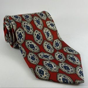 Mikael York 100% silk red cream dark blue